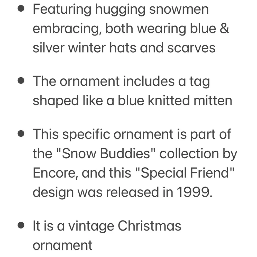 Snowman Christmas Ornament Vintage Snow Buddies Collectible White Blue Silver